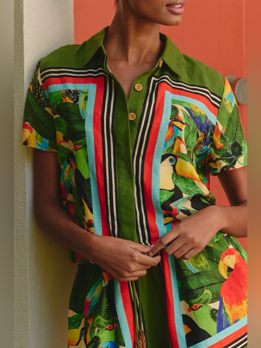 Farm Rio Bird Leaves Shirt. Shorts also available for sale in Size Small. - Picture 2 of 12